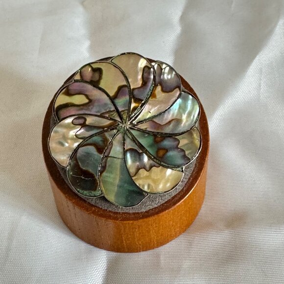 VTG Sterling Silver 925 Abalone Inlay Pinwheel Design Brooch Size 1.5'' Diameter - Picture 2 of 6